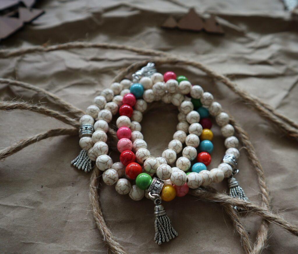 a close up of a bracelet on a table